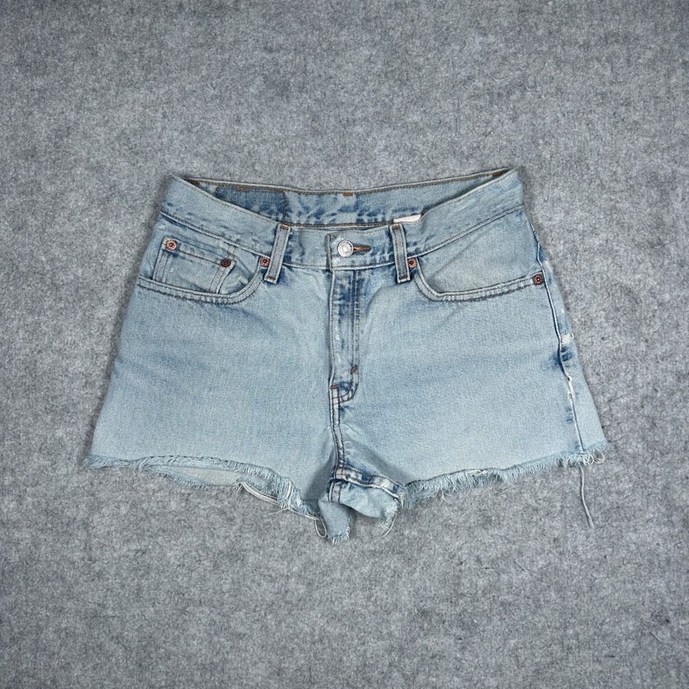 Vintage Levi's 555 Denim Shorts Womens 7 JR 27x2 Light Blue Low Rise Cut Off 90s